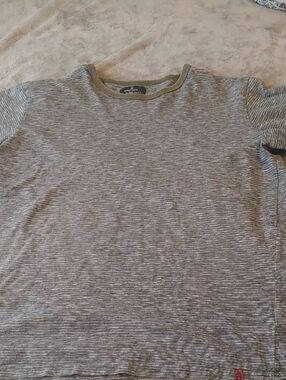✅$5 Add On Marfinno Striped Gray Short Sleeve Tee Sz LG
